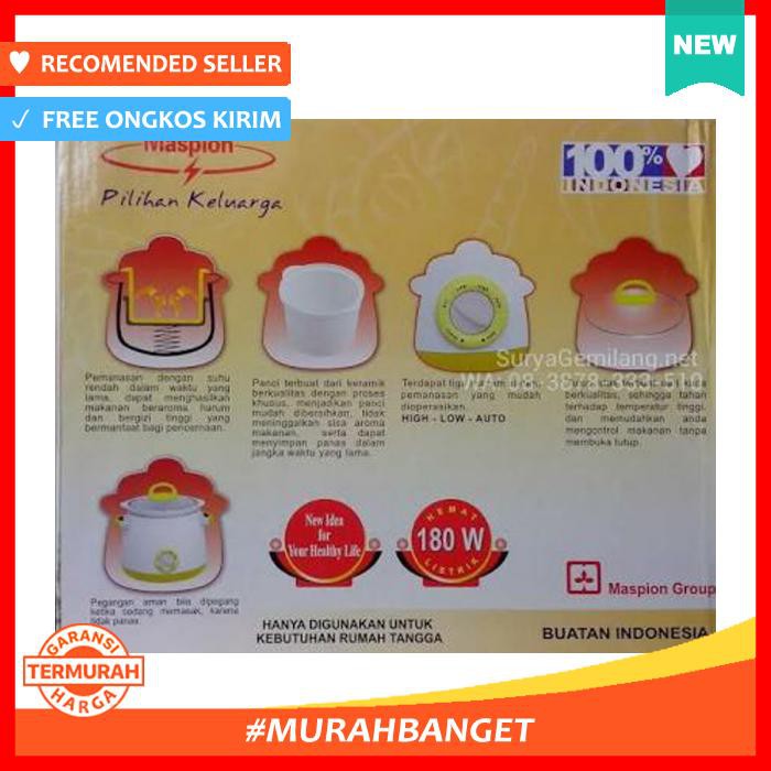 Maspion Slow Cooker Msc 1825. Msc1825 - Dapur - Rice Cooker