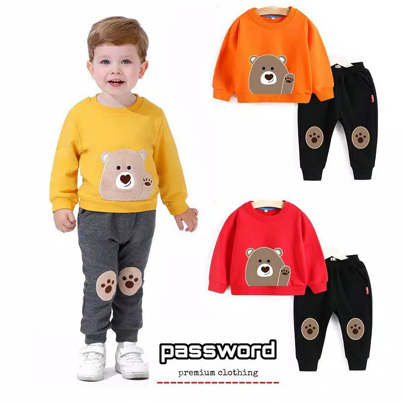 HappyOliver PASSWORD BE-AR CHOCO Setelan Sweater 1 - 7 Tahun Baju Anak BerKualitas