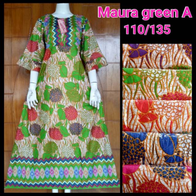 MAURA - dress wanita motif batik green daster busui kekinian lengan panjang 7/8 payung adem murah