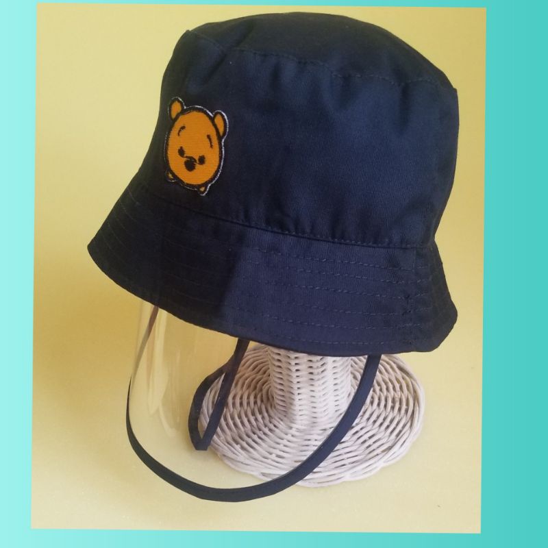 Topi Face shield anti korona / Topi buket anak bayi-Black