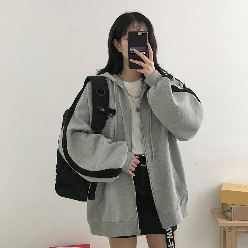 Jaket Sleting Wanita Jacket Sweater Hoodie Korean Style Jaket Fashion Longgar Jaket Bertopi Kasual