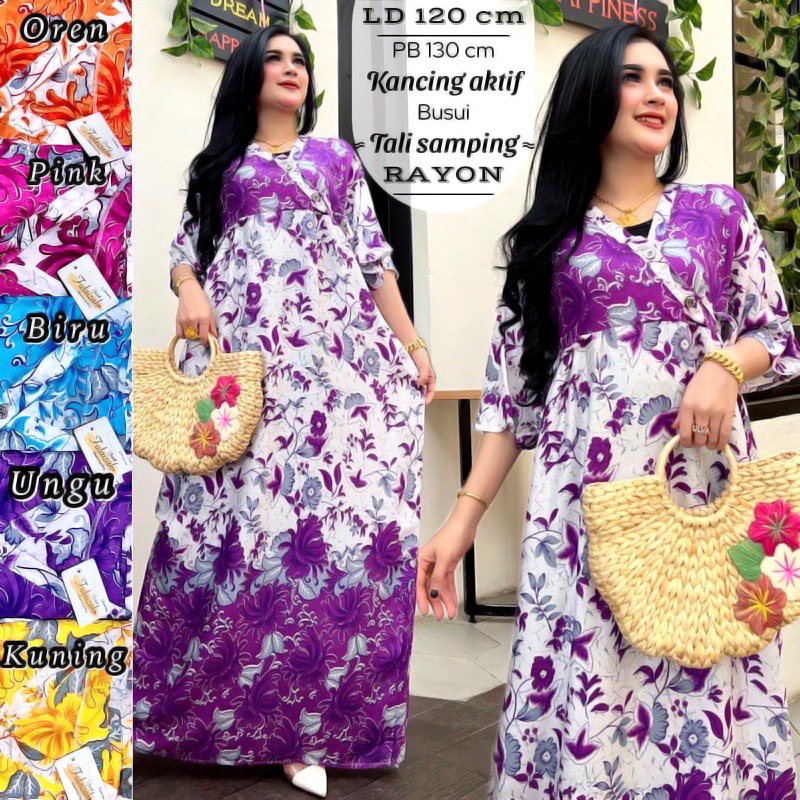 BATIK WANITA KEKINIAN DASTER DRESS RAYON VANESSA KIMONO DIFARINA SULTAN MIRNA ADEL JUMBO PANJANG SEMATA KAKI BUMIL BUSUI MURAH ADEM-8