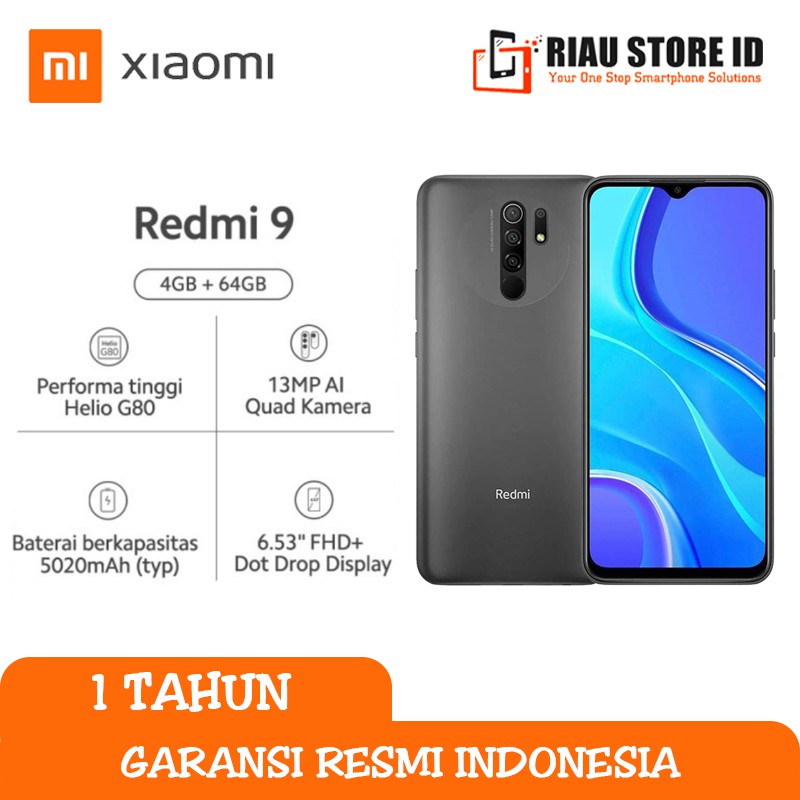 XIAOMI REDMI 9 4/64 GB GARANSI RESMI INDONESIA RAM 4GB ROM 64GB RAM 4 GB ROM 64 GB