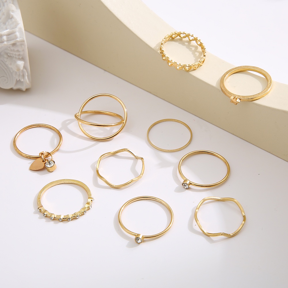 12pcs / Set Cincin Emas Gaya Retro Untuk Wanita