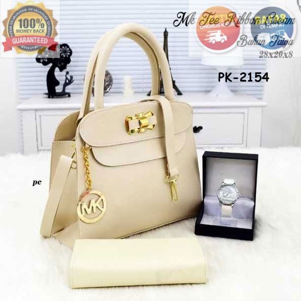 COD TAS SELEMPANG WANITA MK CREAM SLEMPANG TALI PANJANG SLING BAG TOTE SERBAGUNA PAKET 3IN1 FREE DOM