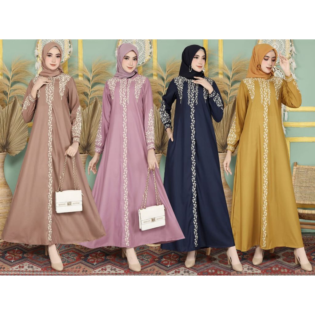 Gamis Madina Amora Terbaru Bahan Katun Toyobo Model Baju Gamis Bordir Model Baju Gamis Modern Model 