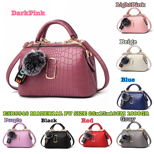 ESB5546 Tas Batam Import Doctor Bag Wanita Tas Dokter Croco Paper Clip MJ Pom Pom Letter Strap