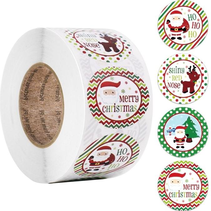 

#####] Stiker Natal ROLL 500Pcs Tempelan Toples Kado Parcel Natal Anti Air
