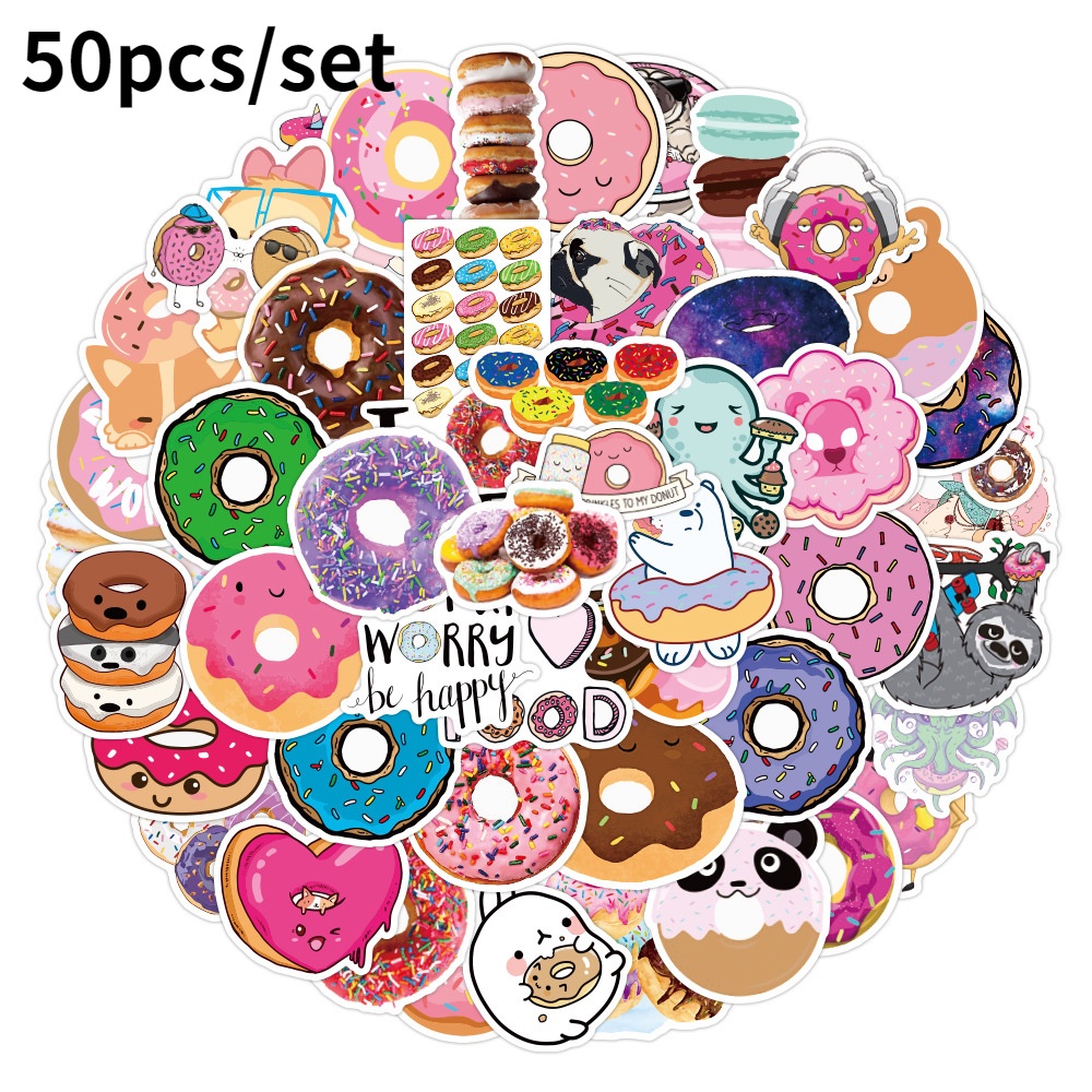 50pcs Donut Series Graffiti Sticker Waterproof Luggage Laptop Scooter Water Cup Sticker Decoration