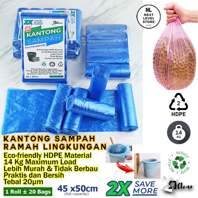 Premium Garbage Bag Kantong Sampah 45x50cm SJClean (1 roll) - Biru