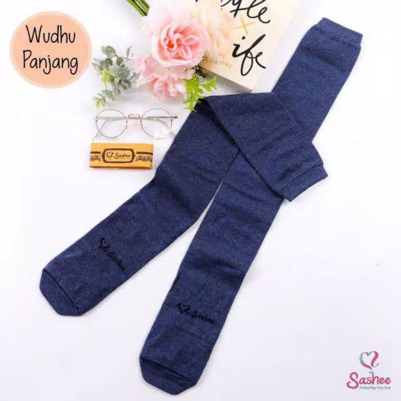 ORIGINAL Kaos Kaki Wudhu Panjang Selutut | Kaos Kaki Sashee Wudhu Panjang Muslimah Polos-Biru misty