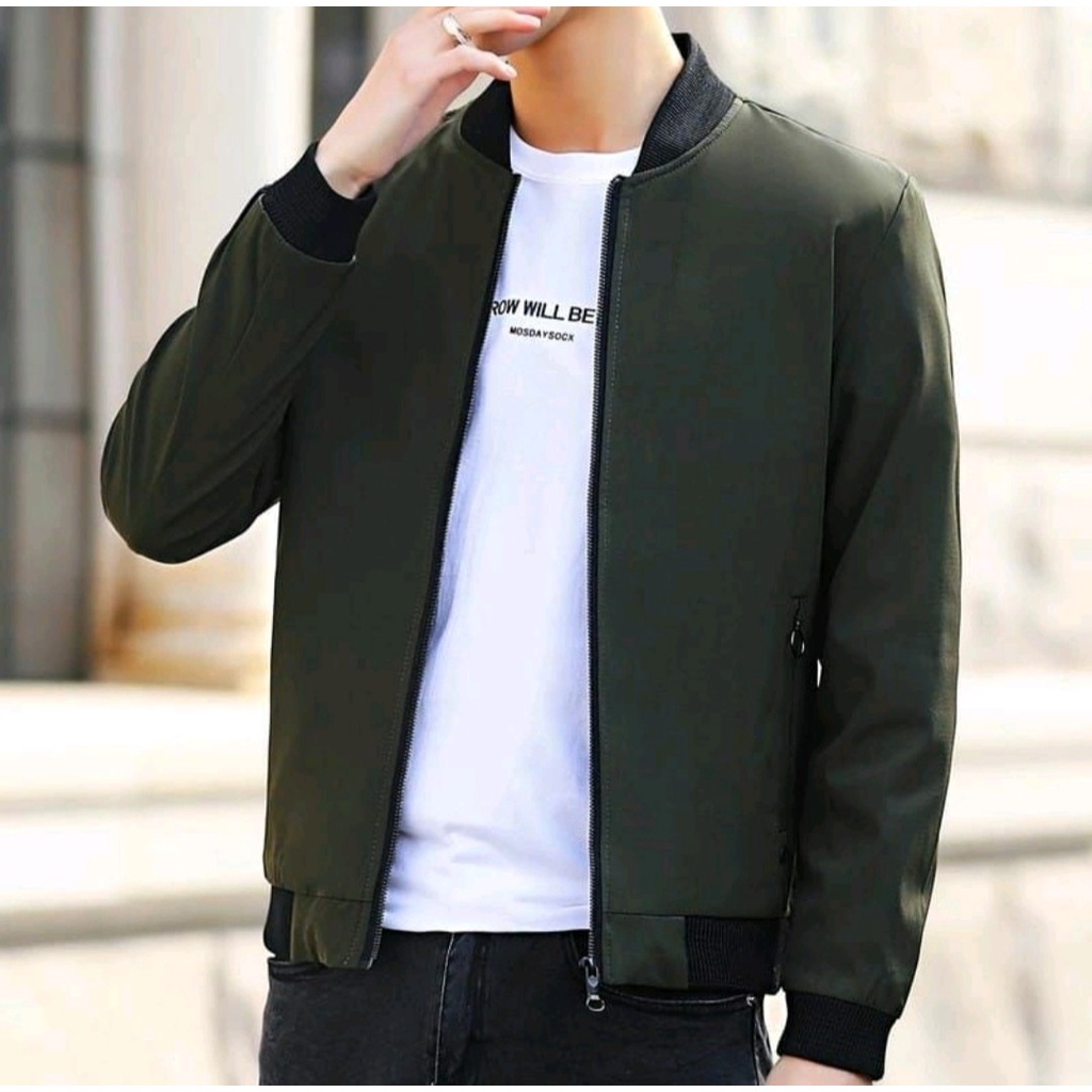 Jaket Musim dingin Jaket parasut pria Bomber hurrington Formal Taslan Waterproof Bomber Cowok Parasit Polos Perasut Prasut-ARMY