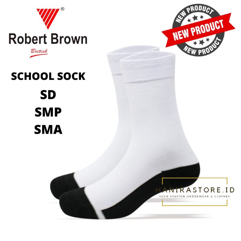 Robert Brown School Socks - Kaos Kaki Anak Sekolah Tapak Hitam - SD SMP SMA - Panjang Sebetis