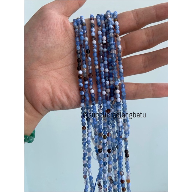 Batu sodalite serat 4mm CUTTING natural akik bahan premium biru putih