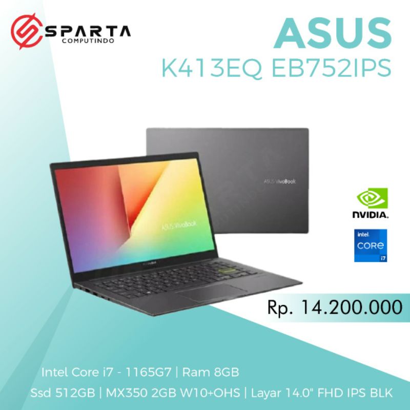 Laptop Asus K431EQ EB751IPS Core I7 1165G7 Ram 8 Gb Ssd 512 Gb MX350 2 Gb New Garansi Resmi