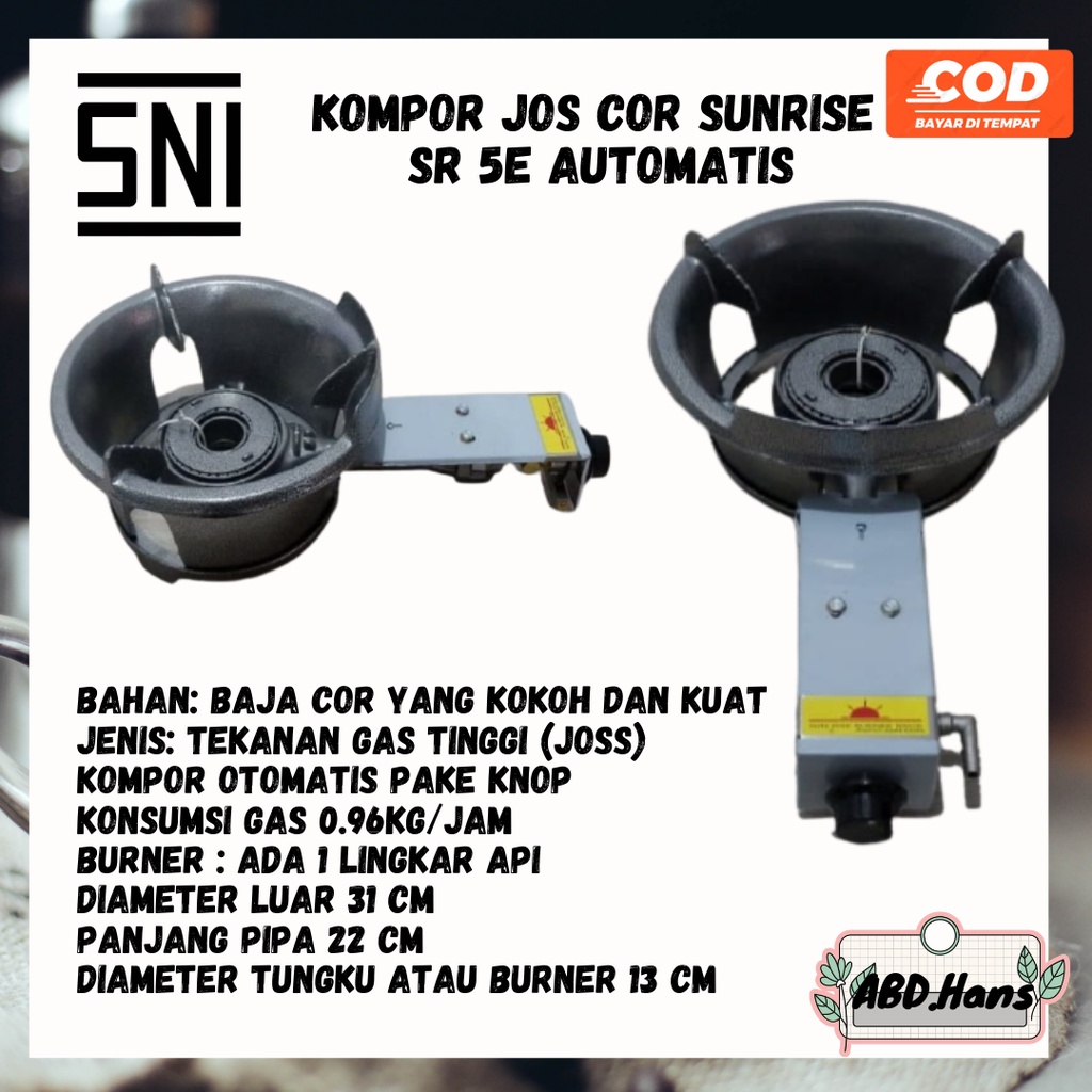 (ABD) Peralatan Rumah Tangga Kompor Jos Cor Sunrise SR 5E Automatis SNI Low Pressure Tekanan Rendah 