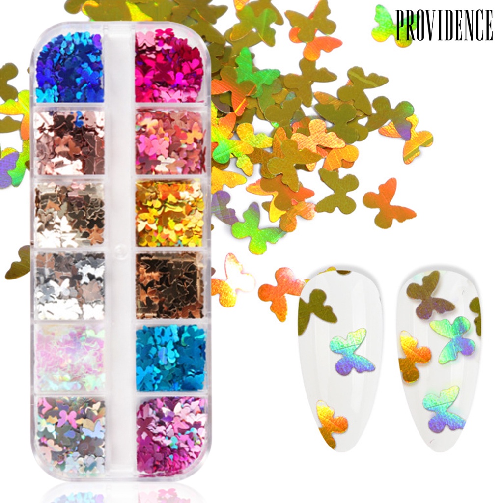 Providence 12 Sekat / Kotak Payet Kupu-Kupu Untuk Aksesoris Nail Art / Manicure DIY Butterfly