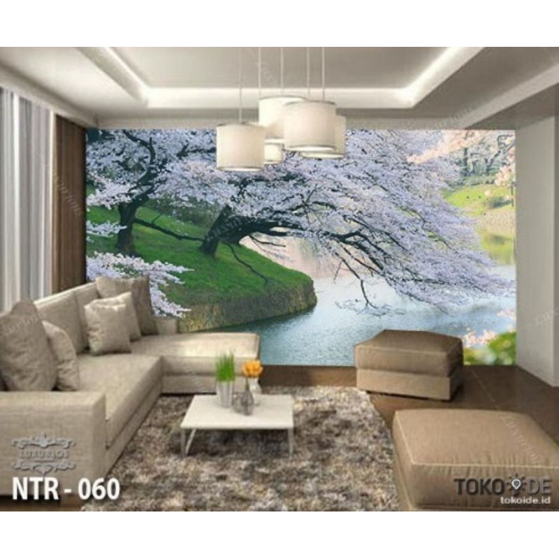 WALLPAPER CUSTOM 3D DINDING MOTIF BUNGA SAKURA PREMIUM QUALITY WALLSTICKER
