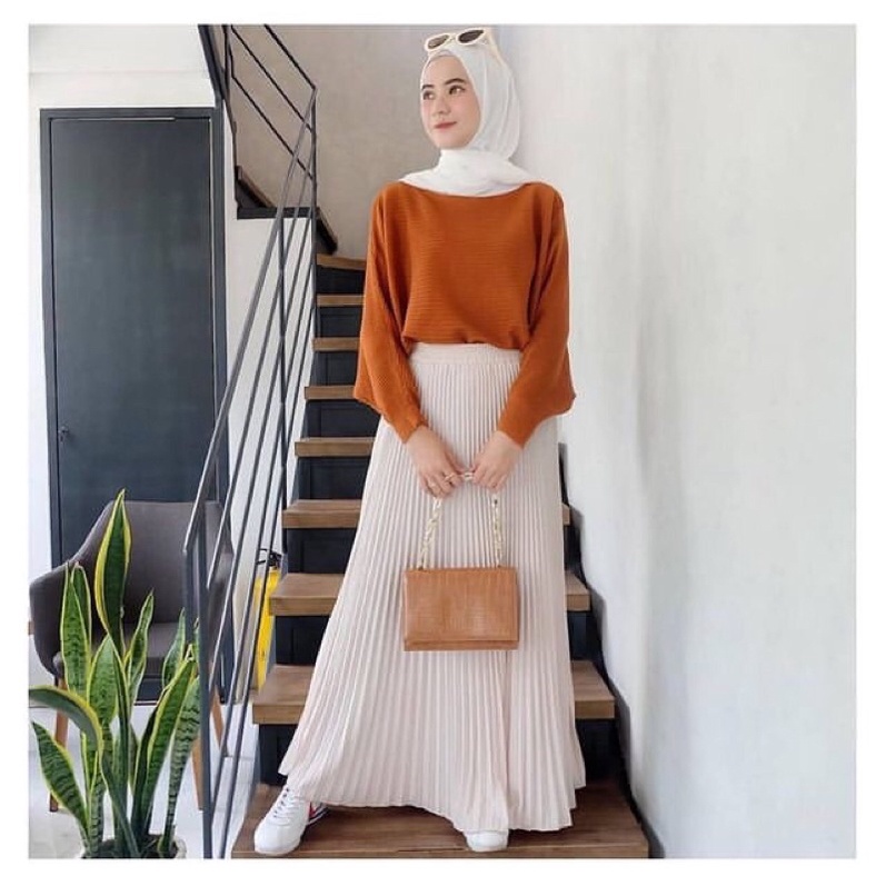 Atasan Blouse Wanita Premium / Lasperal Batwing Rajut Premium / Baju Rajut Wanita / Baju Rajut Batwing / Batwing Rajut Premium / Rajut Kalongo-Bata Coral