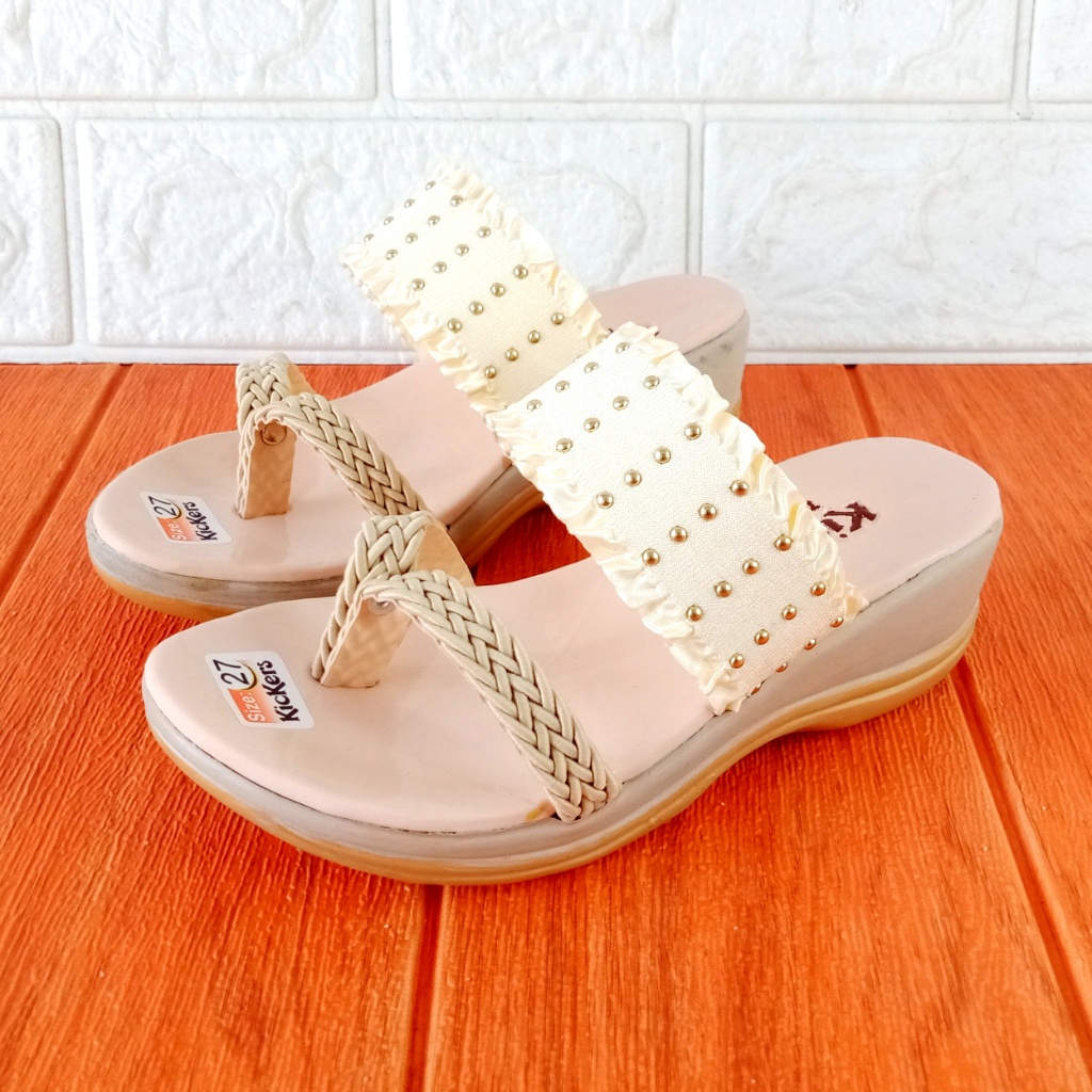 Kickers RF Renda 01 Sandal Anak Perempuan Jepit Wedges Hak 5cm Size 26-35