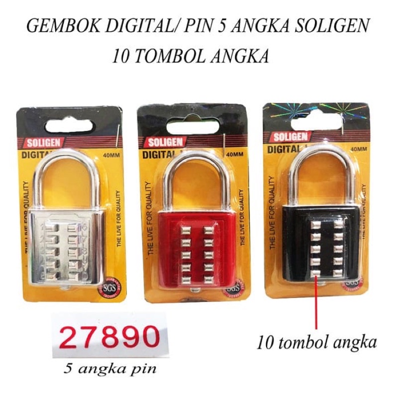 Gembok password 10 digit 40mm Soligen