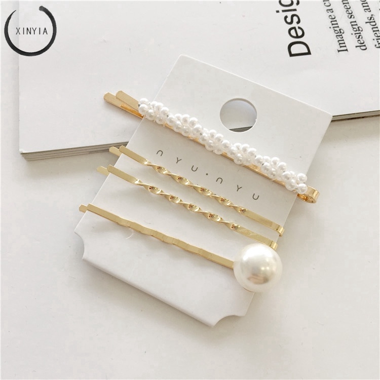 【7 groups】Korea Jepit Rambut metal pearl hairpin hairclips set