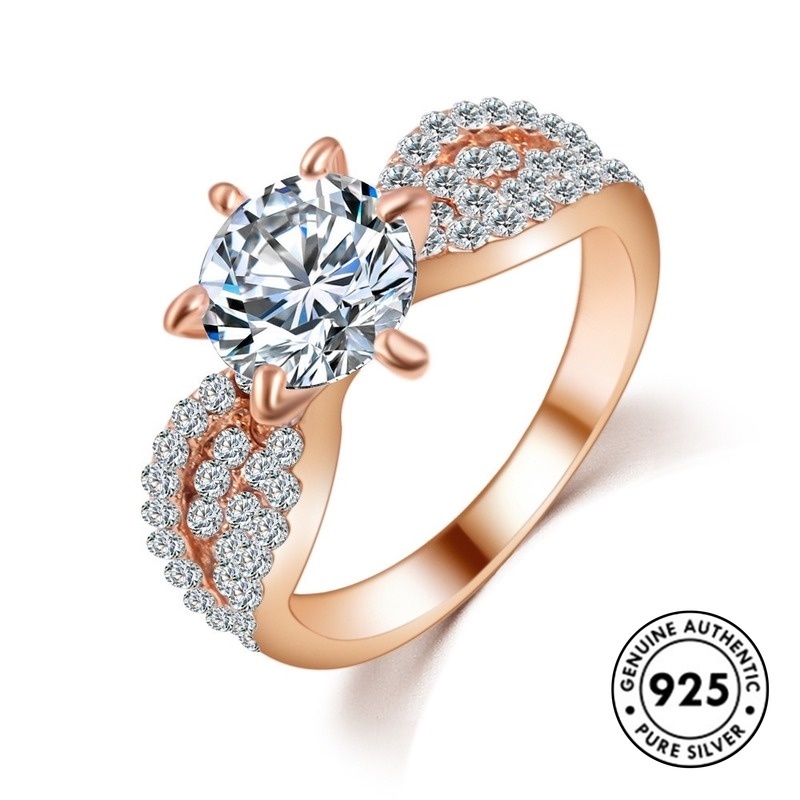 Cincin Berlian Bahan S925 Silver Warna Rose Gold