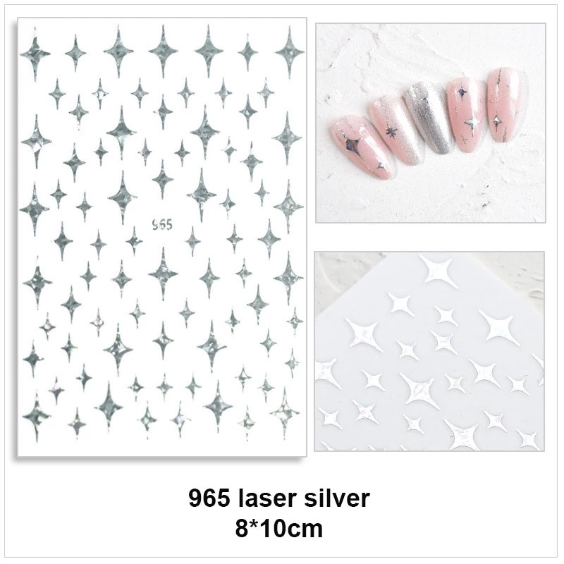 1 Sheet Pack Laser Star Foil Nails Stickers / 3D Manicure Slider Nail Adhesive Tape / Water Transfer Nail Decal / Manicure Art Decorations / Nail Makeup Tools