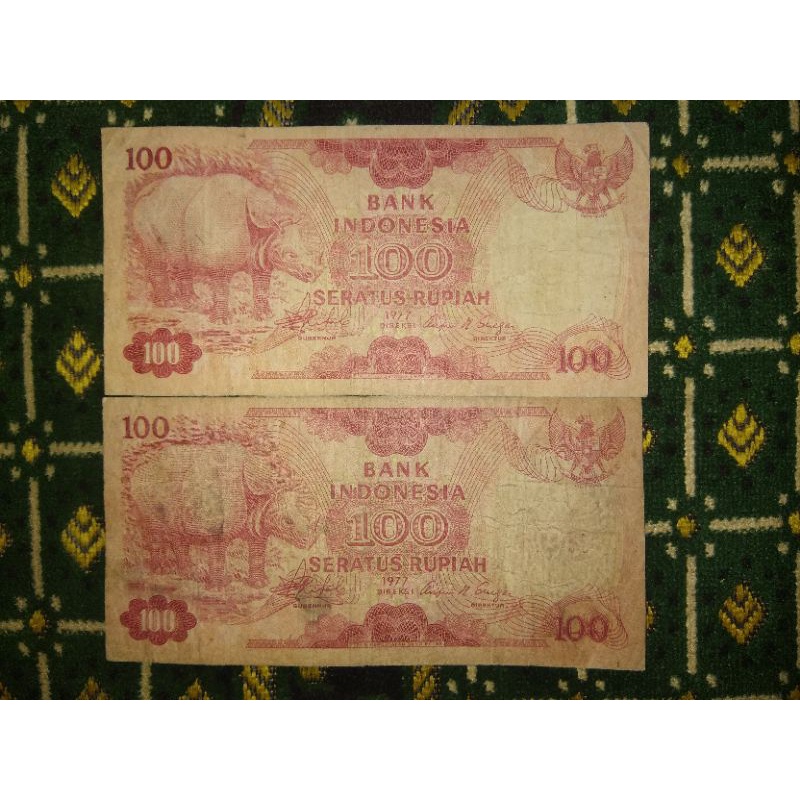 Uang kuno Asli 100 Rupiah Badak Tahun 1977 mahar nikah dan koleksi