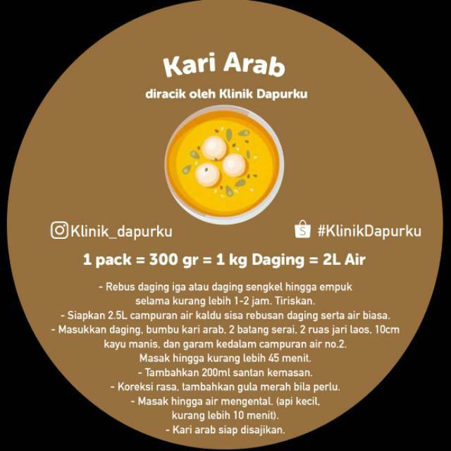 

Bumbu Kari Arab Siap Masak Klinikdapurku 300gr / 1 kg Daging