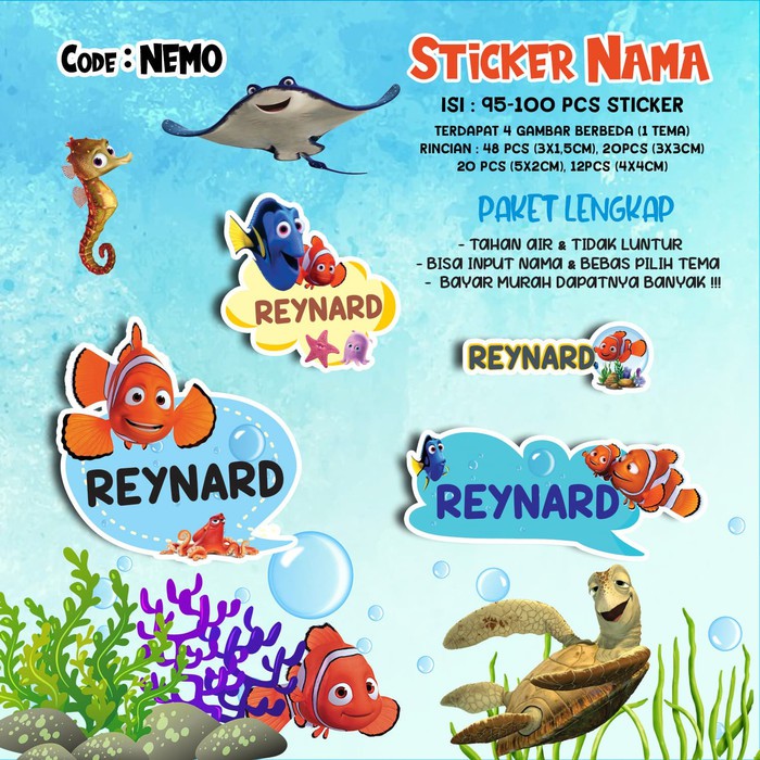 

Sticker / Stiker Label Nama Karakter Tema FINDING NEMO DORY