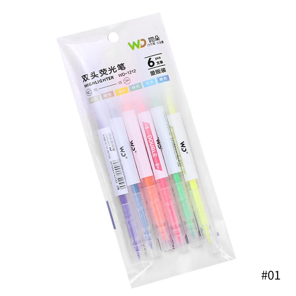 Timekey 3 / 6 Pcs Spidol Highlighter Dua Sisi Warna-Warni Untuk Sekolah / Kantor W8Y1