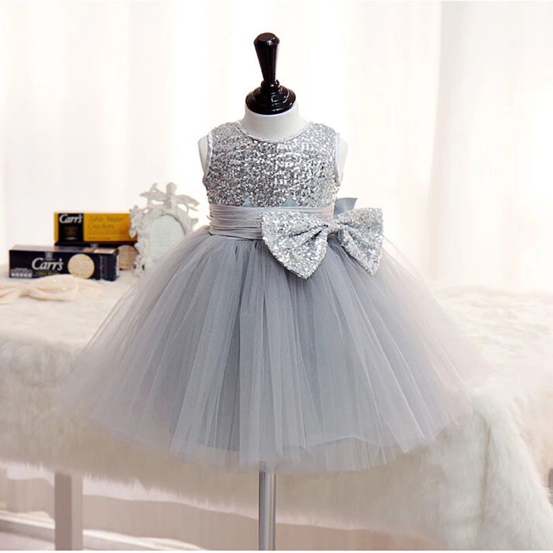 DRESS SEQUIN WARNA ABU ABU ANAK PEREMPUAN GAUN PESTA ULANG TAHUN BAYI PEREMPUAN DRESS TUTU ANAK PERE