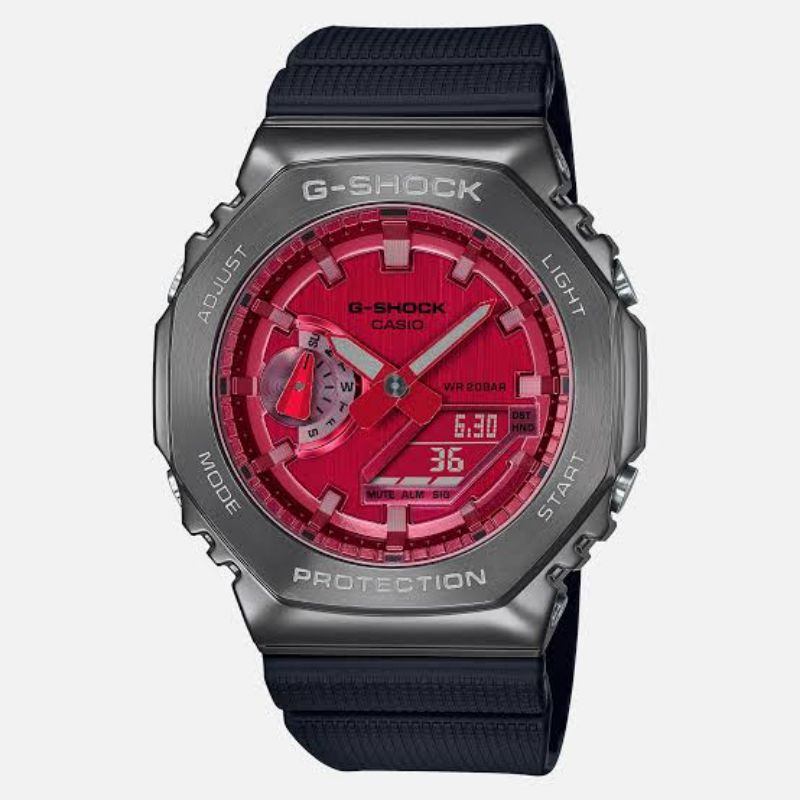Jam Tangan Pria Merk G-Shock Type GM-2100 Black Red Original Bm Free Box Set