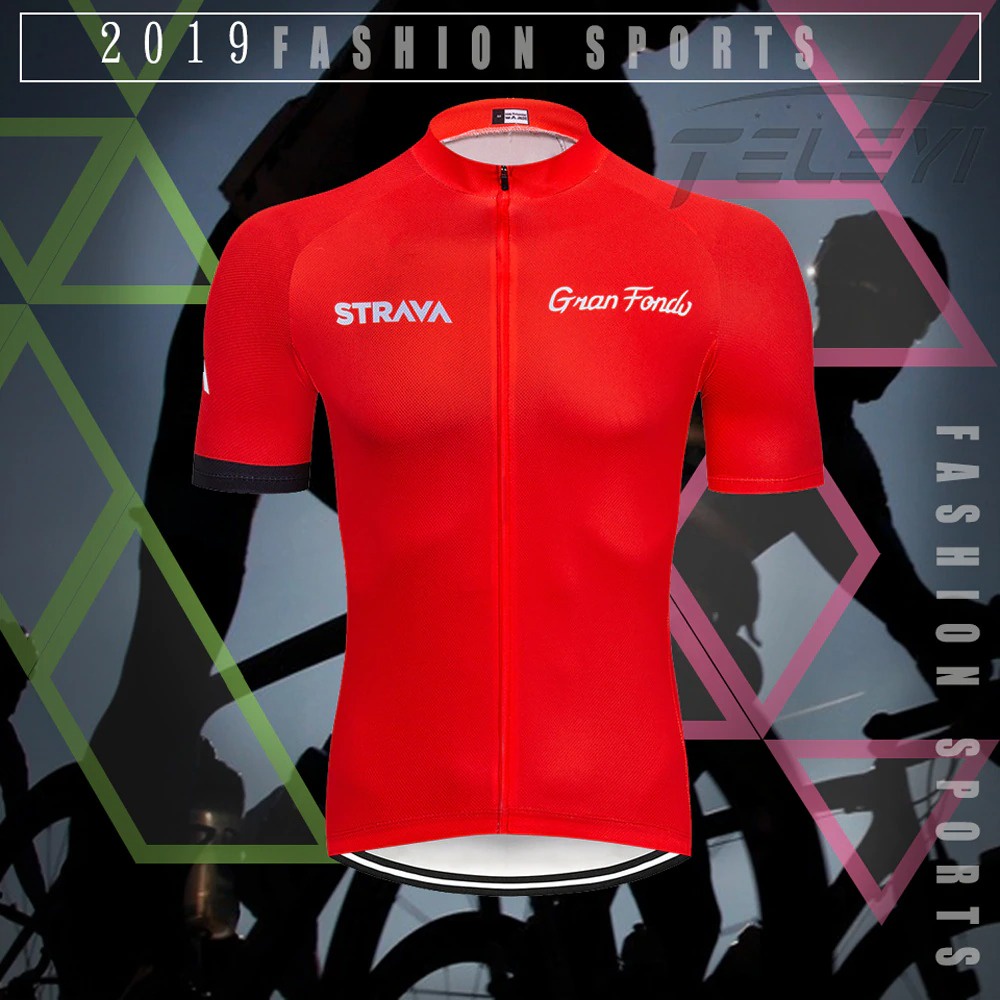 STRAVA Set Pakaian Olahraga Sepeda Pria Cycling Breathable Jersey Gel Padded Size XL/L/M - Black