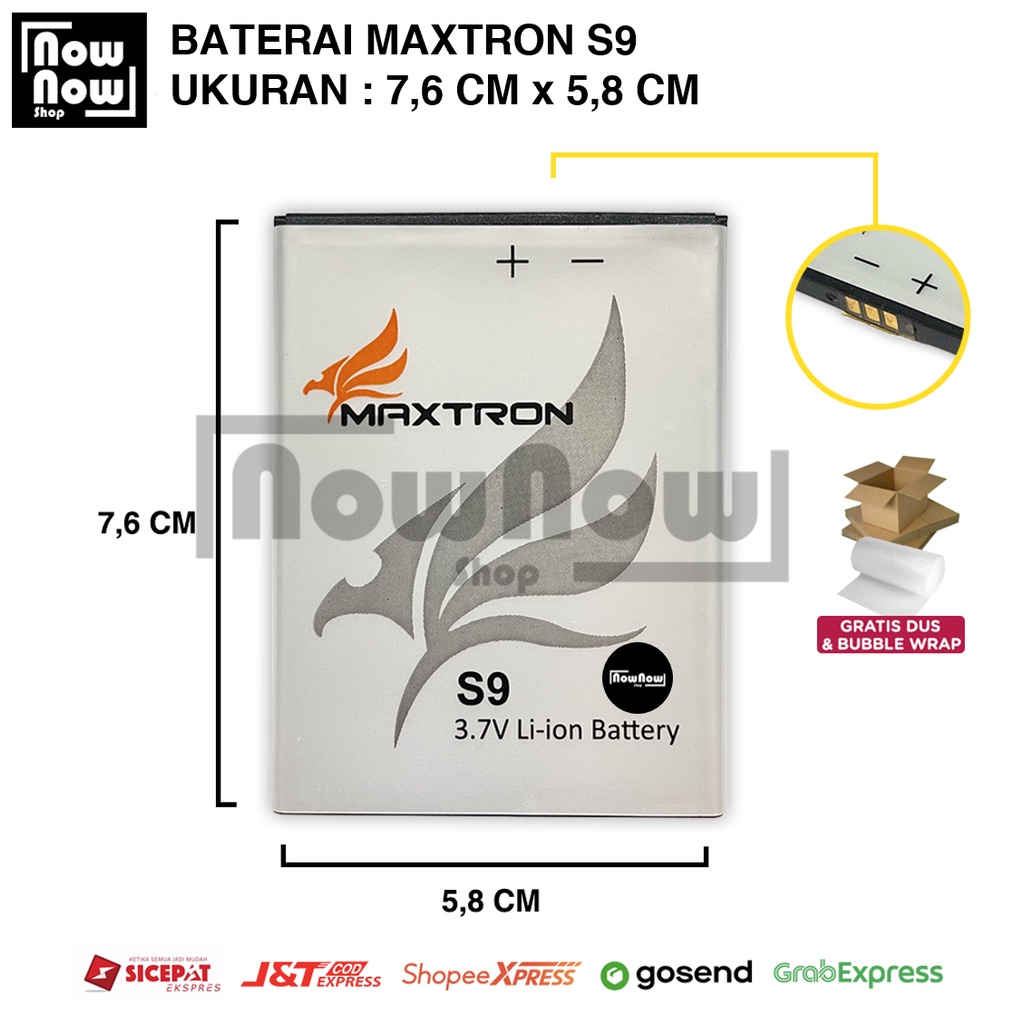 Baterai Maxtron S9 P 7,6 cm L 5,8 cm Batre Batrai Batere Baterei Battery HP