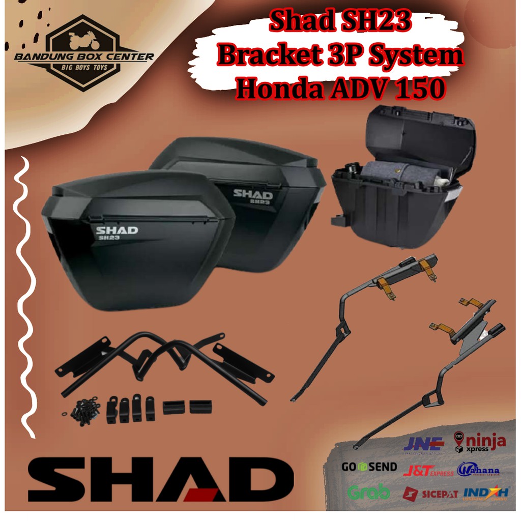 Paket Box Motor Box Shad SH23 Sidebox dan Bracket 3P System Honda ADV 150 Side Box Samping SH 23
