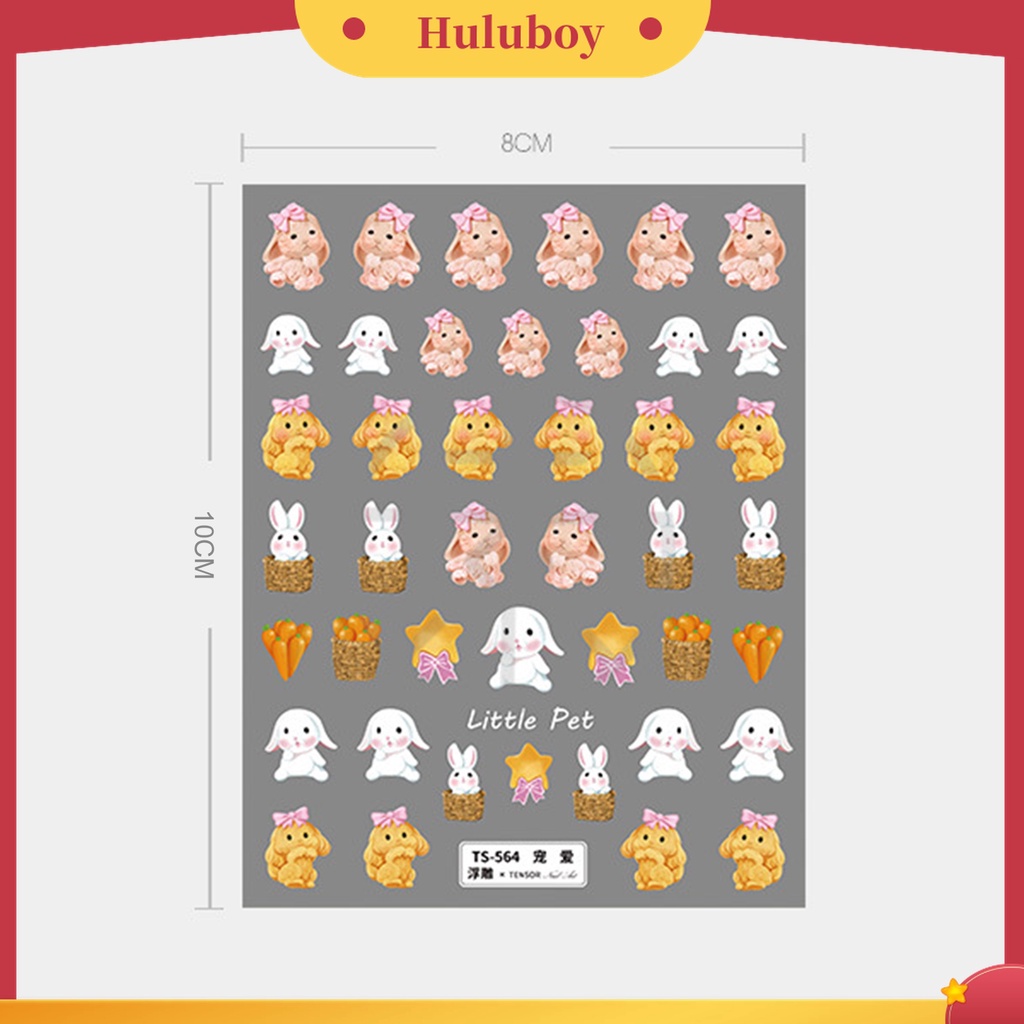 Huluboy Huluboy♡ Stiker Kuku Motif Kartun Hewan 5D Warna-Warni Untuk Manicure