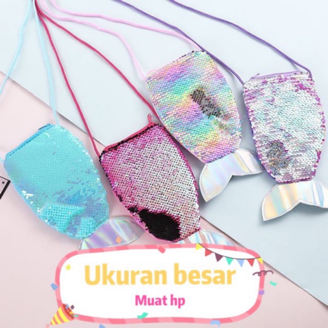 Tas Selempang Sequin Mermaid Tail TSU034 sling bag anak perempuan