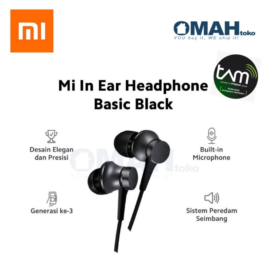 Original Xiaomi Mi In Ear Headphones Basic - Mi Earphone Piston Basic Garansi Resmi TAM