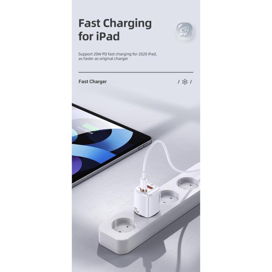 USAMS Adaptor Kepala Charger Dual Port Type C+USB Fast Charging PD 20W