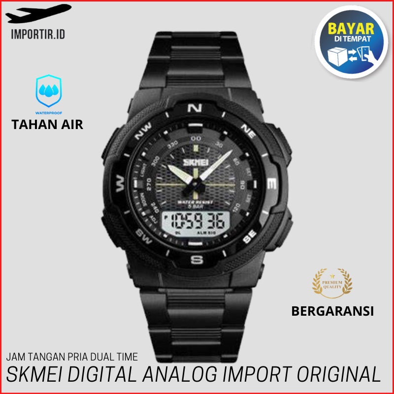 skimei jam tangan pria skmei 1370 dual time digital analog original dan bergaransi bahan tali stainl