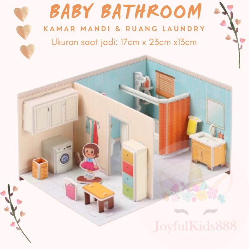 Mainan Edukasi Anak Puzzle 3D Miniatur DIY Jigsaw Besar Part 1 Seri Interior Rumah-Baby Bathroom