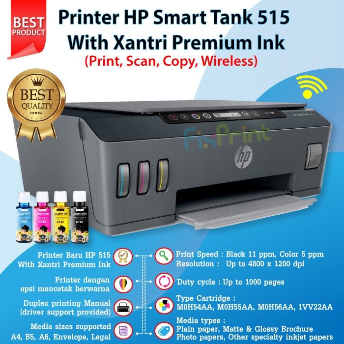 Printer HP Smart Tank 515 Wireless Print Scan Copy All in One