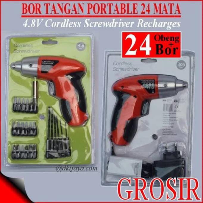 Mesin Bor Tangan Portable 24 Mata Cordless Screwdriver Set 4.8V