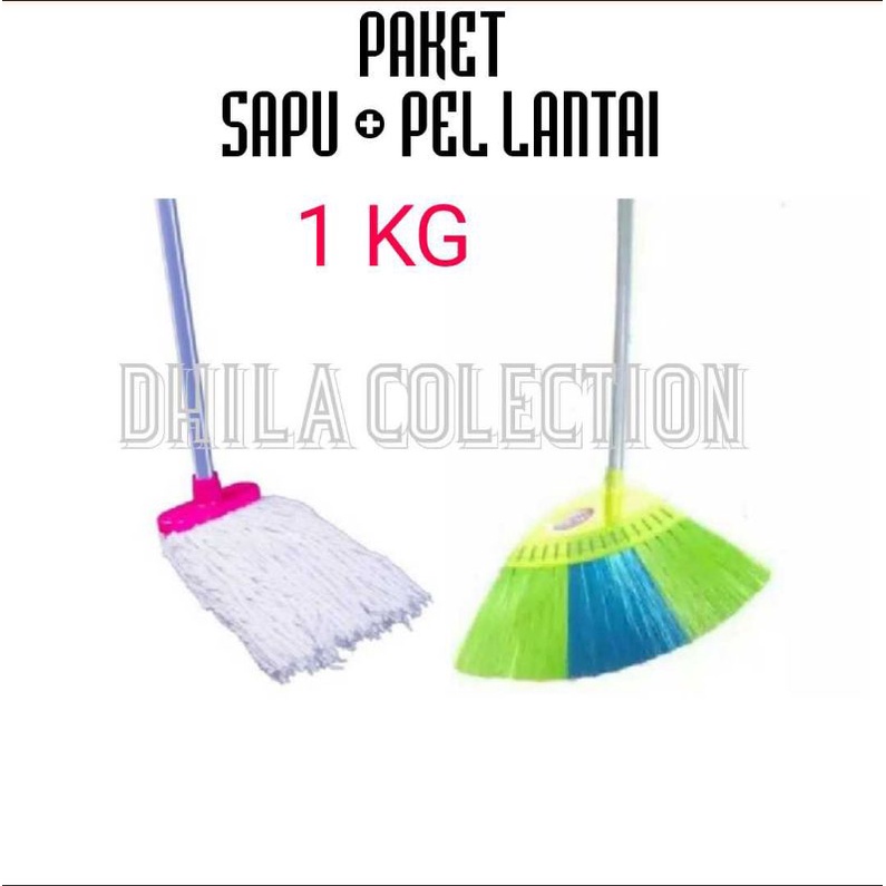 PAKET HEMAT 2 IN 1 SAPU NYLON + PEL LANTAI/SAPU IJUK+PEL LANTAI SUMBU