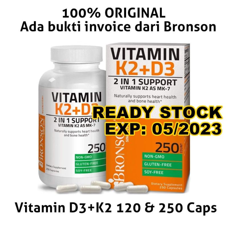 READY STOCK BRONSON Vitamin D3 + K2 (MK7) 5000IU 120caps, 250 caps, 360caps