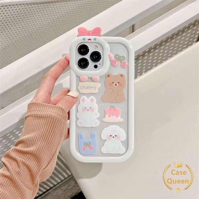 Case Lensa 3D Bow Monster OPPO A17 A7 A7 A16 A3s A52 A53 A31 A5 A9 A92 A15 A12 A57 A16E A55 A95 A96 A16K A5s A76 A16s A17K A54 A94 A74 Reno 5 8 5F Kartun Cherry Bear Puppy Lembut Sarung Cover Sarung