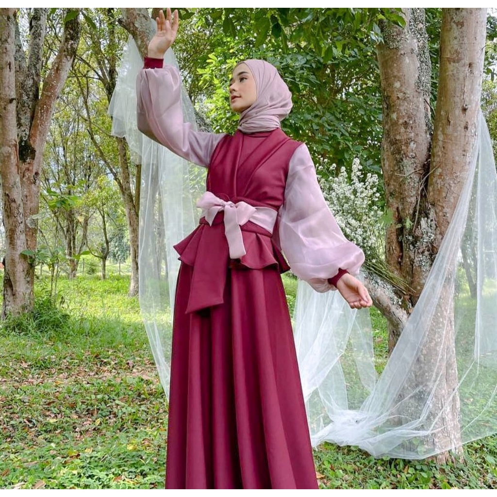 FULLSET GEISHA 70750 Dress + Outer + Obi Titanium Scuba dress muslim prewedding wisuda bridesmaid-2