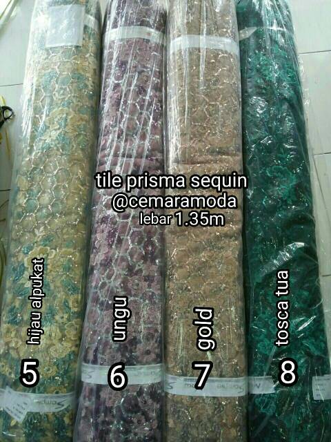 Kain tile bunga prisma sequin / tille / tulle / tile / sequin PER 0.5M / kain kebaya evening dress wedding dress / kain bridesmaid